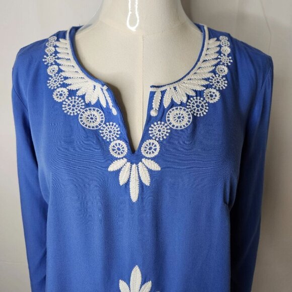 Lilly Pulitzer XS Charlotte Tunic Top Iris Blue Jungle Panel Embroidered Boho - Picture 3 of 11